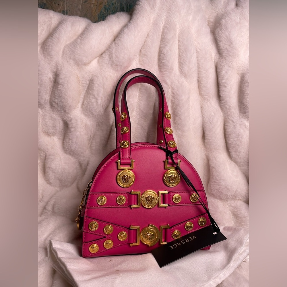 VERSACE TRIBUTE LINE Pink leather handbag With gold Medusa medallions NWT - Picture 9 of 10